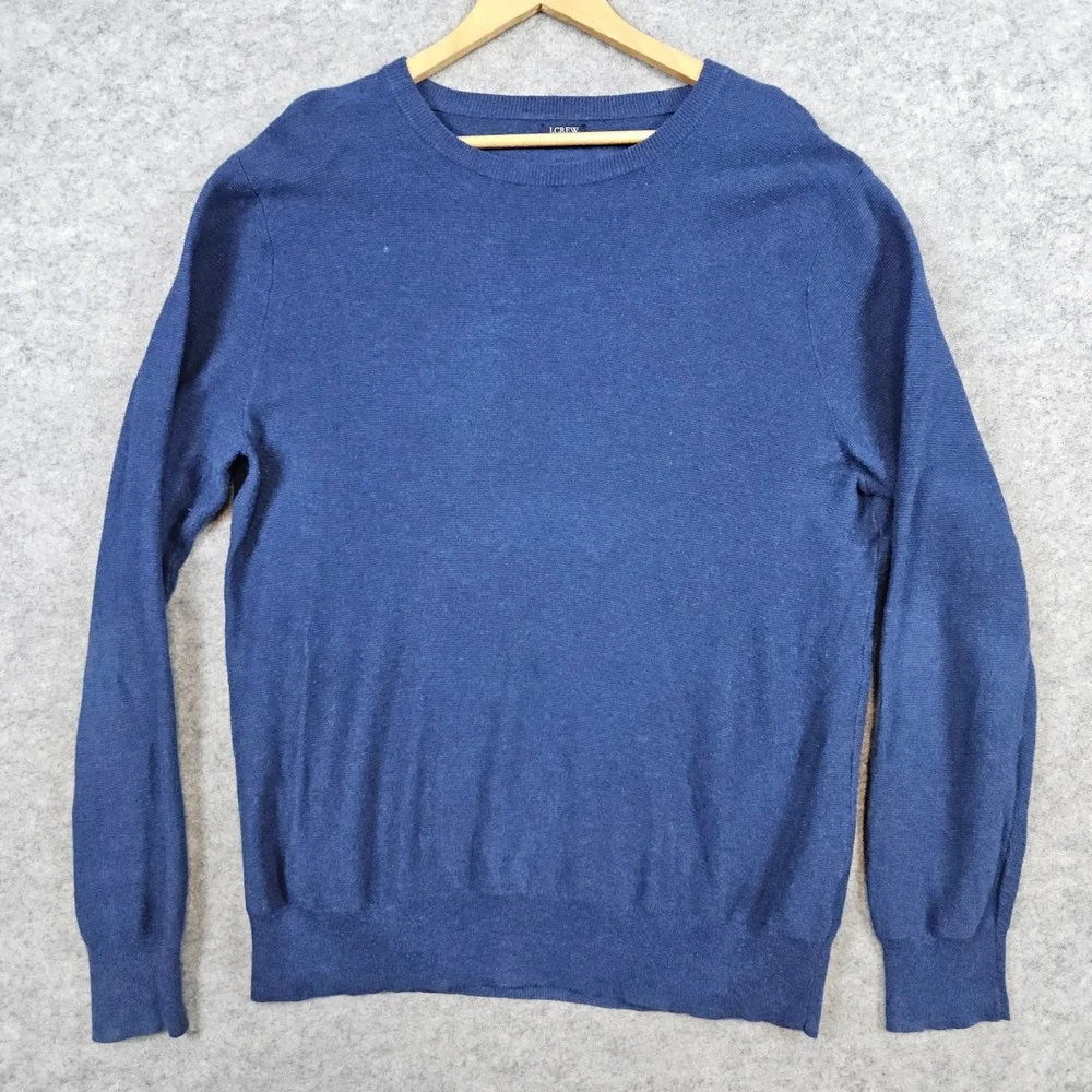 J Crew Men's Blue Crewneck Pullover‎ Sweater Size L 100% Cotton Warm Cozy Winter